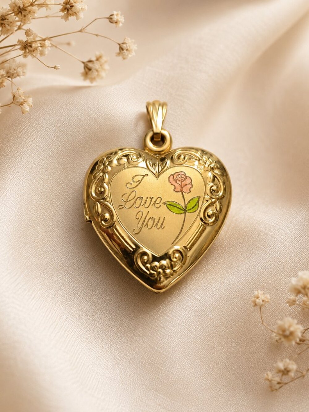 Gold Heart Locket with Floral Design